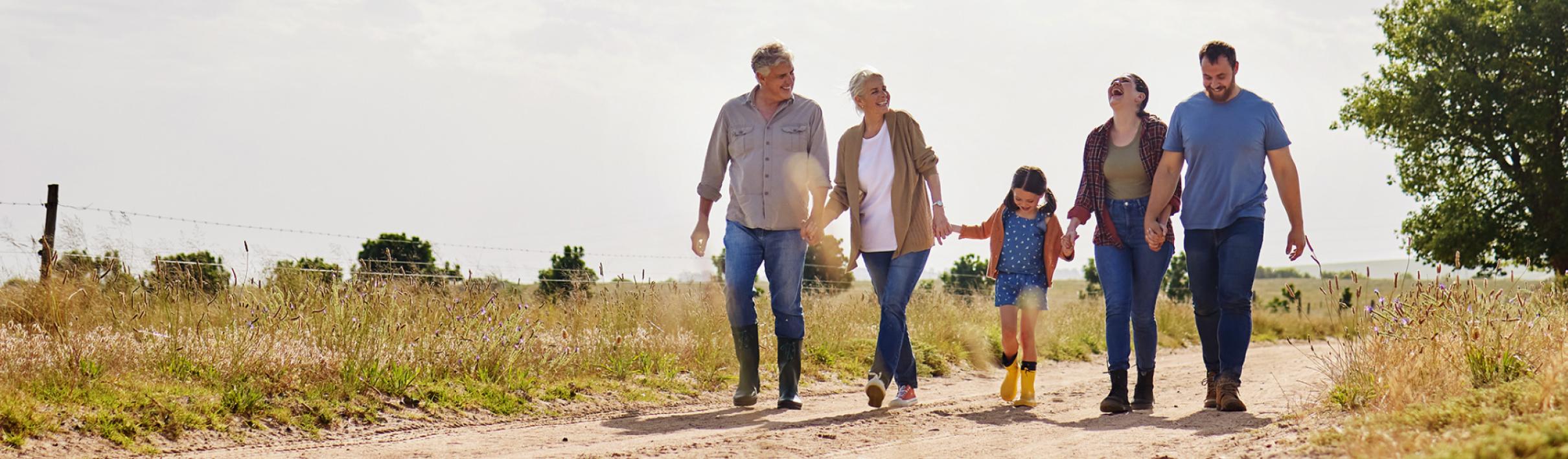 Family walking and chatting in Lyon County
